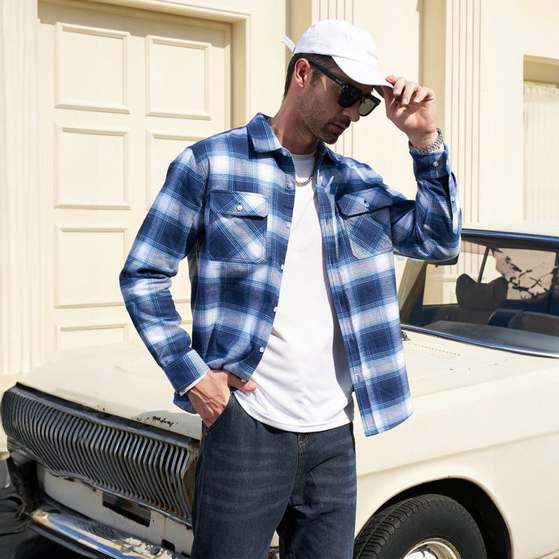 Men's Long Sleeve Cotton Plaid Flannel Shirt 2