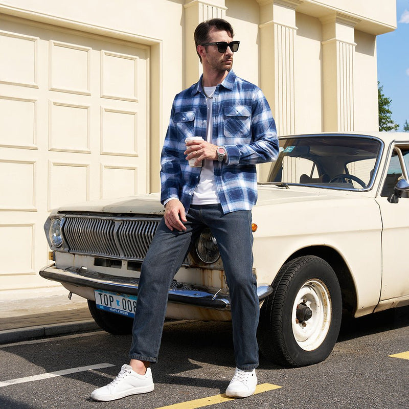 Men's Long Sleeve Cotton Plaid Flannel Shirt 4
