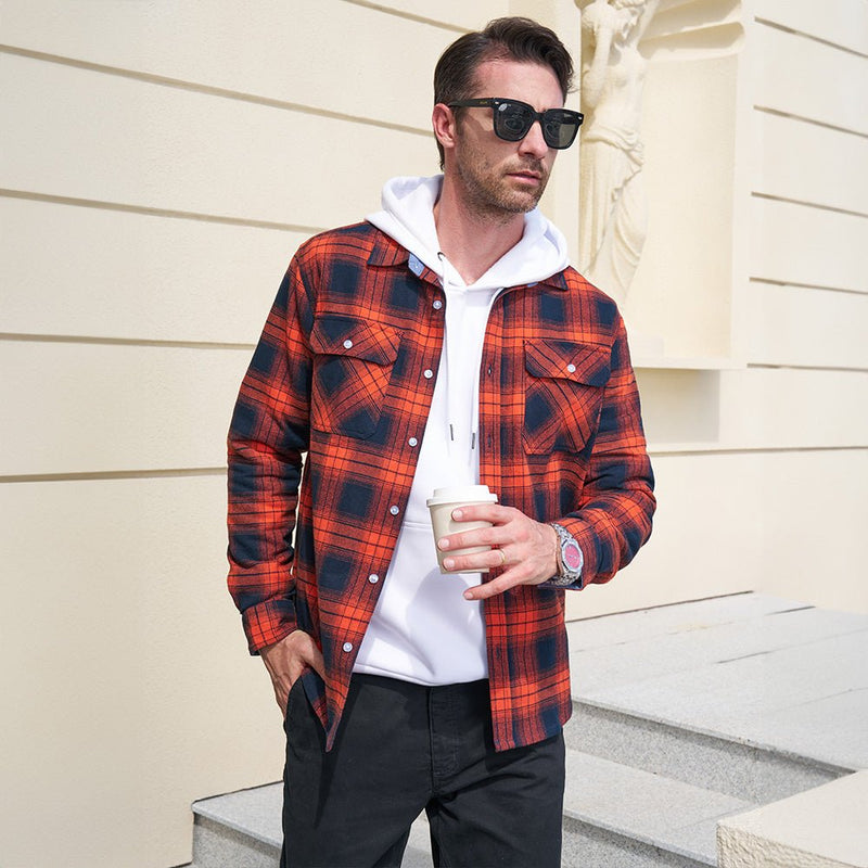 Men's Long Sleeve Cotton Plaid Flannel Shirt 7