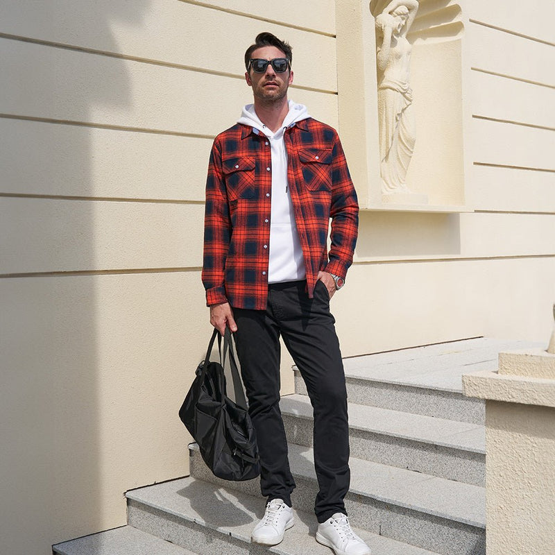 Men's Long Sleeve Cotton Plaid Flannel Shirt 8
