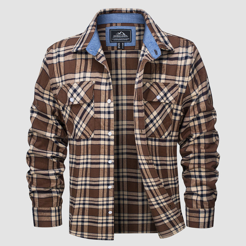 Men's Long Sleeve Cotton Plaid Flannel Shirt 9