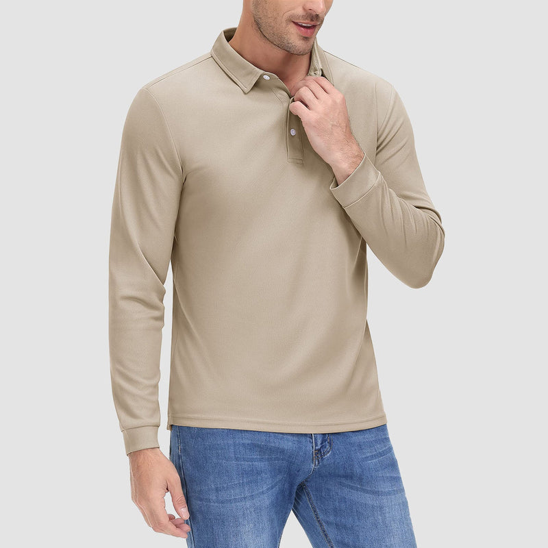 Men's Long Sleeve Quick-Dry Polo Shirt UPF Sun Protection