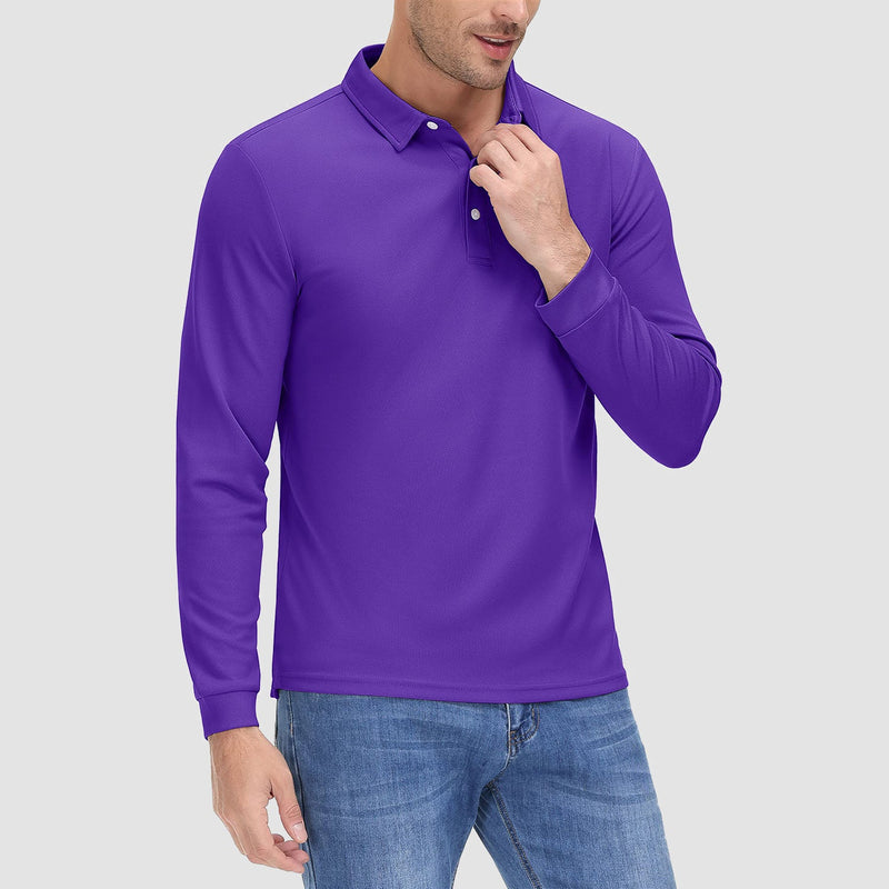Men's Long Sleeve Quick-Dry Polo Shirt UPF Sun Protection 10