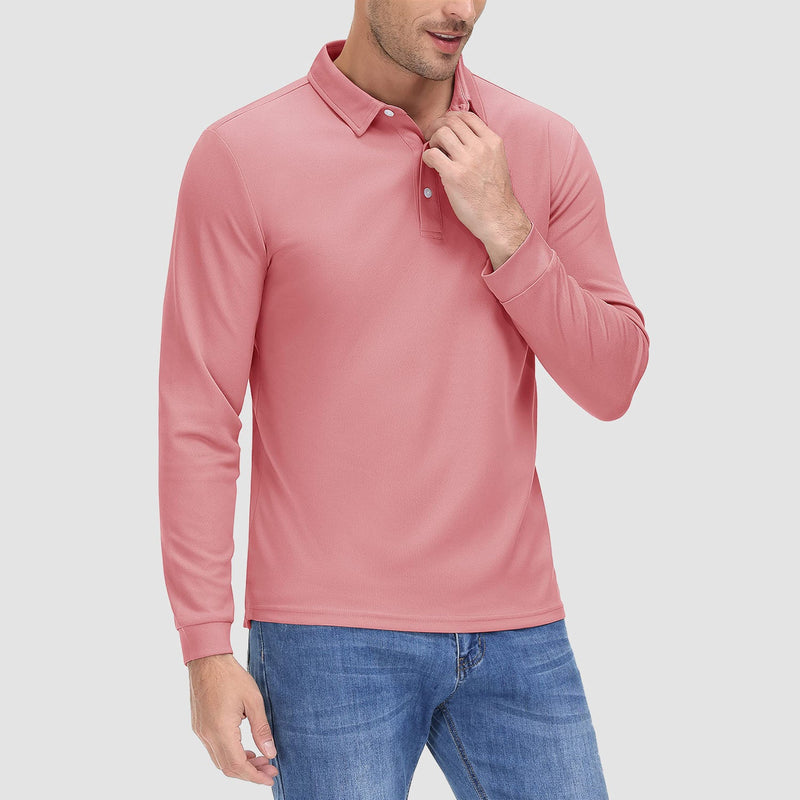 Men's Long Sleeve Quick-Dry Polo Shirt UPF Sun Protection 12