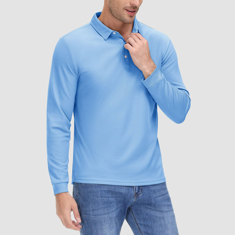 Men's Long Sleeve Quick-Dry Polo Shirt UPF Sun Protection 14