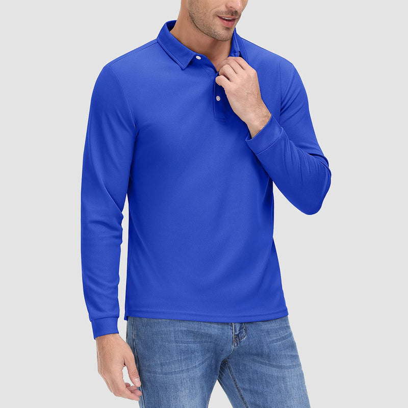 Men's Long Sleeve Quick-Dry Polo Shirt UPF Sun Protection 15