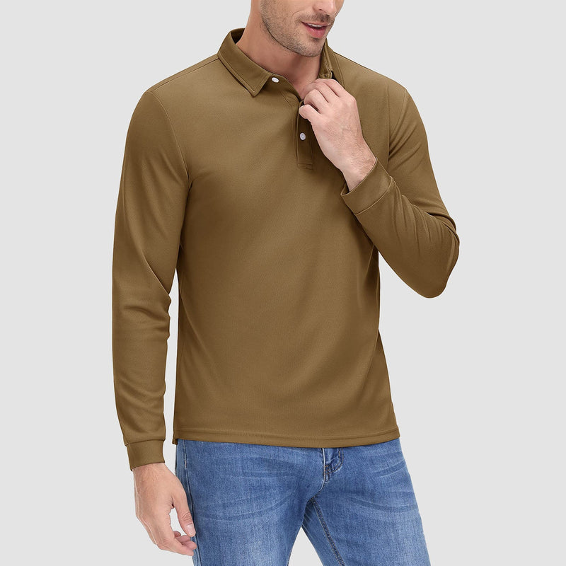 Men's Long Sleeve Quick-Dry Polo Shirt UPF Sun Protection 16
