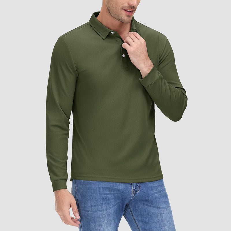 Men's Long Sleeve Quick-Dry Polo Shirt UPF Sun Protection 17