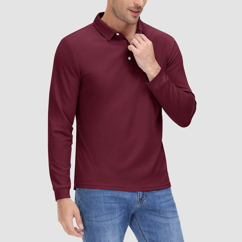 Men's Long Sleeve Quick-Dry Polo Shirt UPF Sun Protection 18