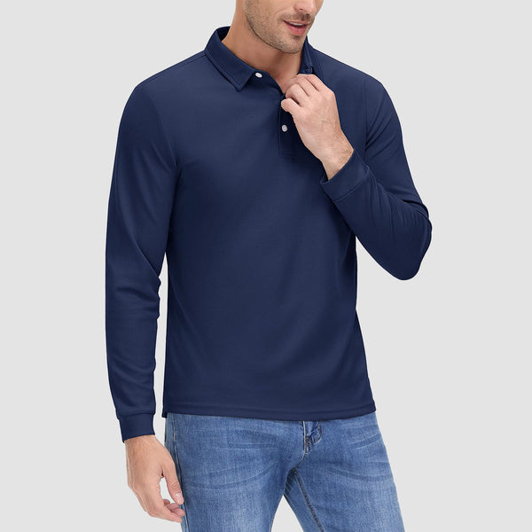 Men's Long Sleeve Quick-Dry Polo Shirt UPF Sun Protection 1