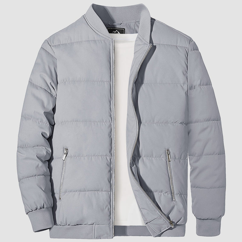Men's Quilted Bomber Puffer Jacket - Warm Windproof Outwear