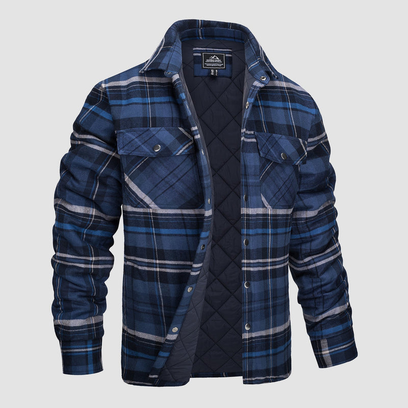 Men's Quilted Flannel Jacket - Warm Winter Padded Shirt 10