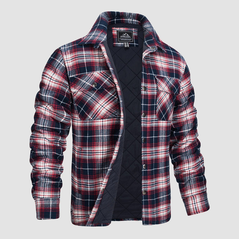 Men's Quilted Flannel Jacket - Warm Winter Padded Shirt 11