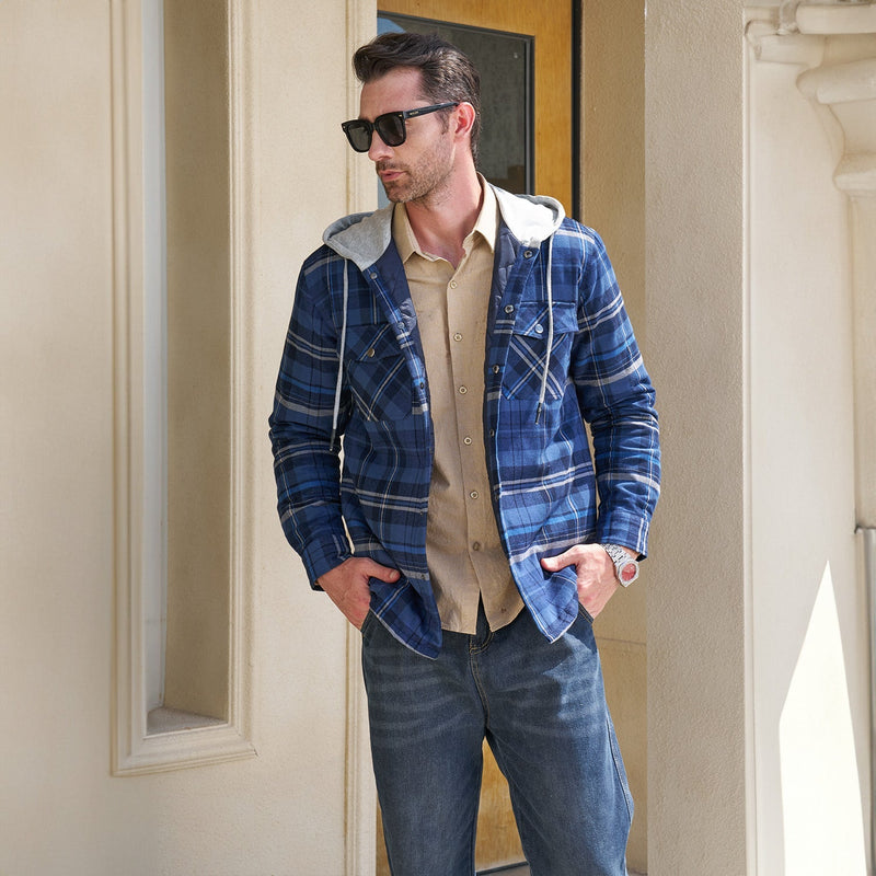 Men's Quilted Flannel Jacket with Hood – Warm & Casual