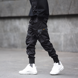 Mens Cargo Pants Black Adjustable Straps Durable Urban Trousers