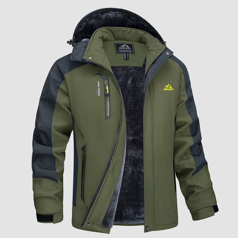 Men's Water Resistant Ski Jacket - Fleece Lined Parka with Pockets