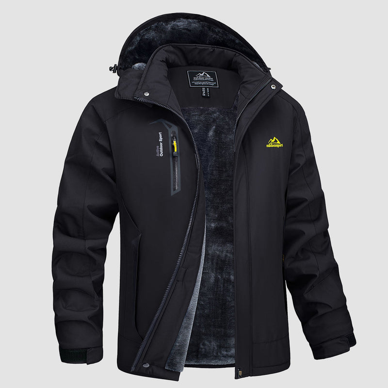 Men's Water Resistant Ski Jacket - Fleece Lined Parka with Pockets