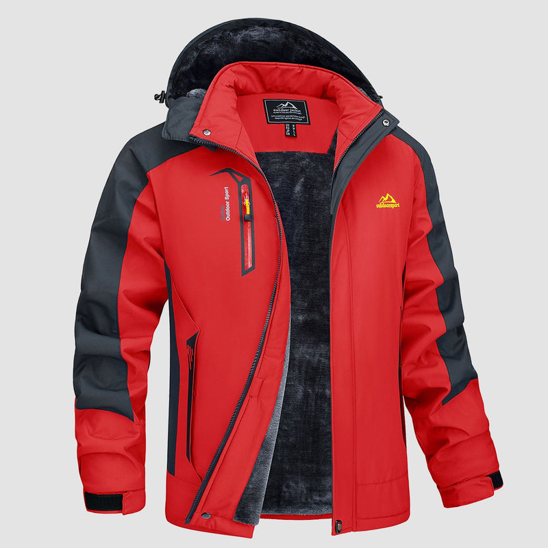 Men's Water Resistant Ski Jacket - Fleece Lined Parka with Pockets