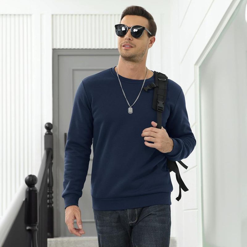 Men's  Basic Pullover Crewneck Sweater Fleece Lined Sweatshirt 6