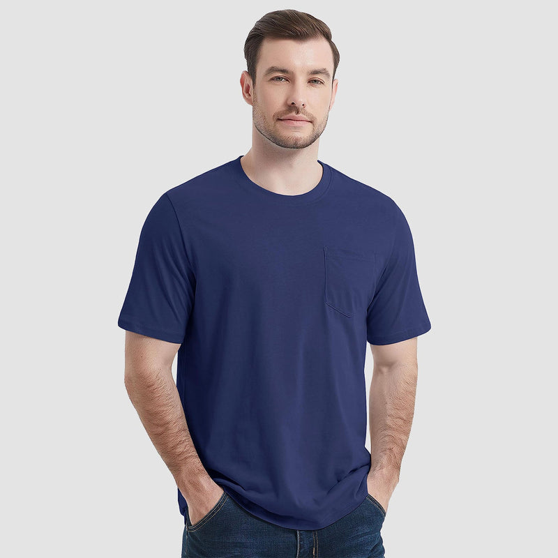 Mens T Shirts Short Sleeve Pocket Cotton Crewneck Tee Regular Fit 11