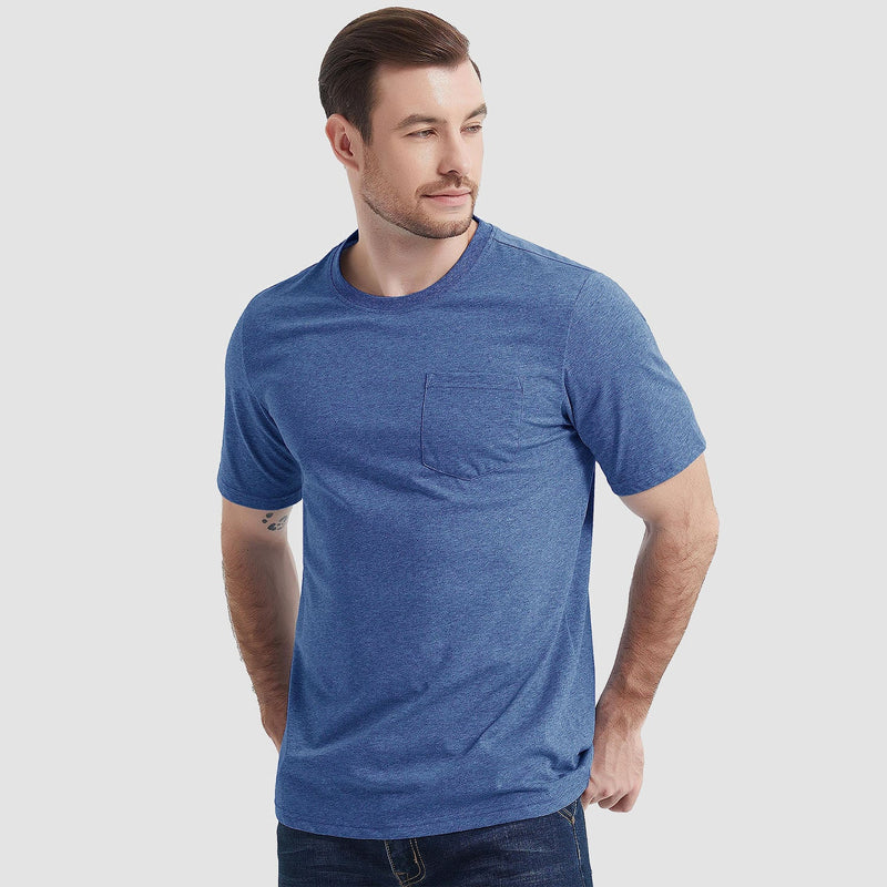 Mens T Shirts Short Sleeve Pocket Cotton Crewneck Tee Regular Fit 16