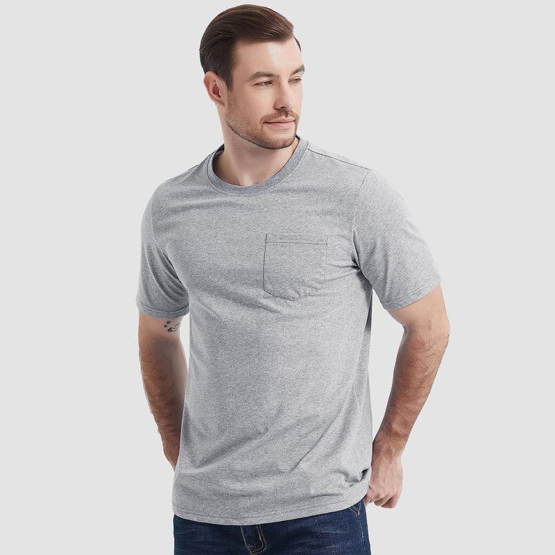 Mens T Shirts Short Sleeve Pocket Cotton Crewneck Tee Regular Fit 17