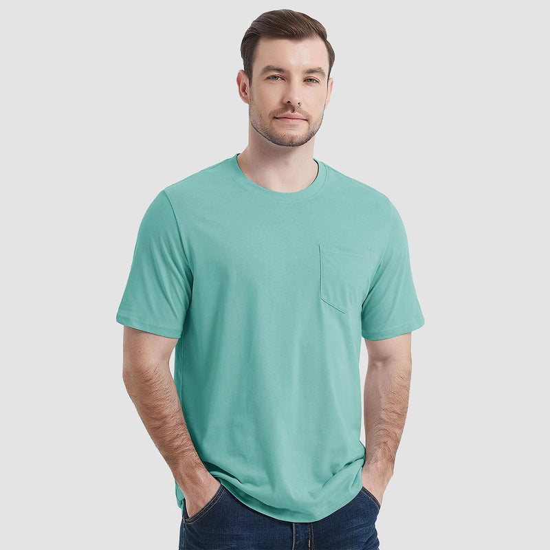 Mens T Shirts Short Sleeve Pocket Cotton Crewneck Tee Regular Fit 18