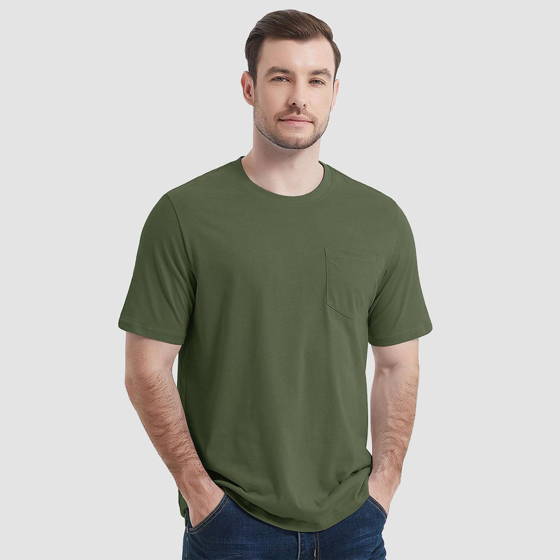 Mens T Shirts Short Sleeve Pocket Cotton Crewneck Tee Regular Fit 2