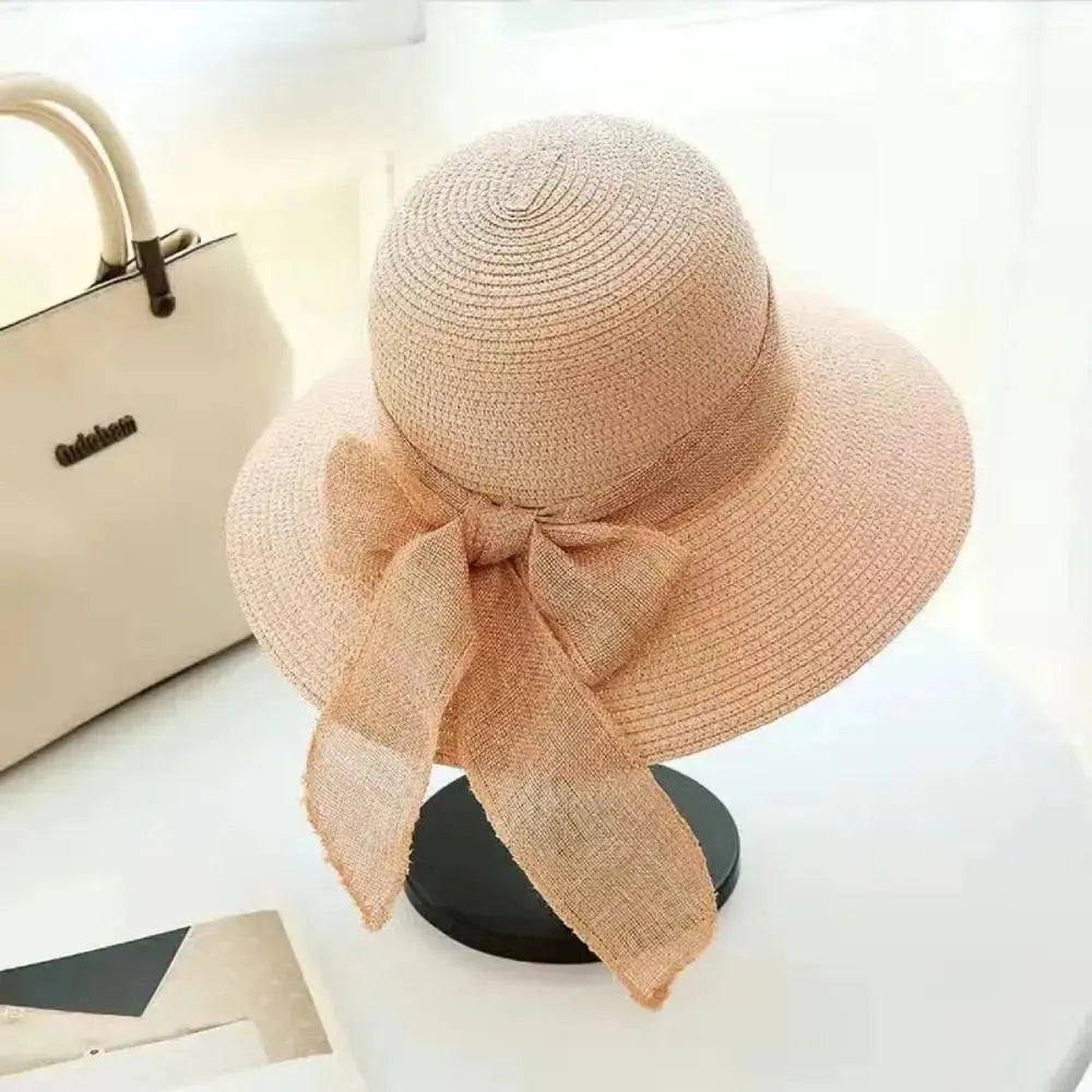 Women's Straw Sun Hat – Wide Brim, Removable Bow & Adjustable Fit