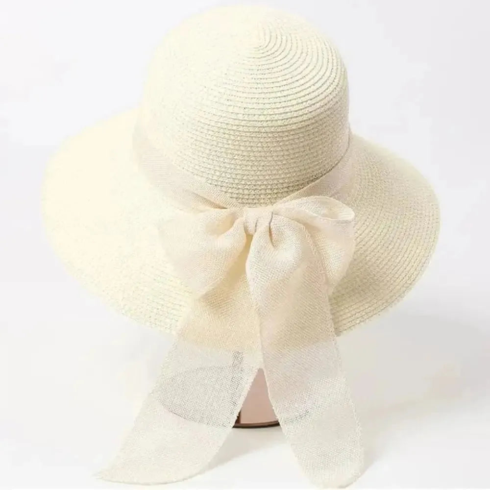 Women's Straw Sun Hat – Wide Brim, Removable Bow & Adjustable Fit