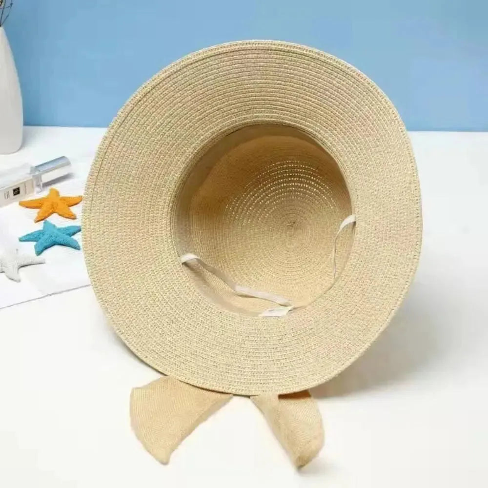 Women's Straw Sun Hat – Wide Brim, Removable Bow & Adjustable Fit
