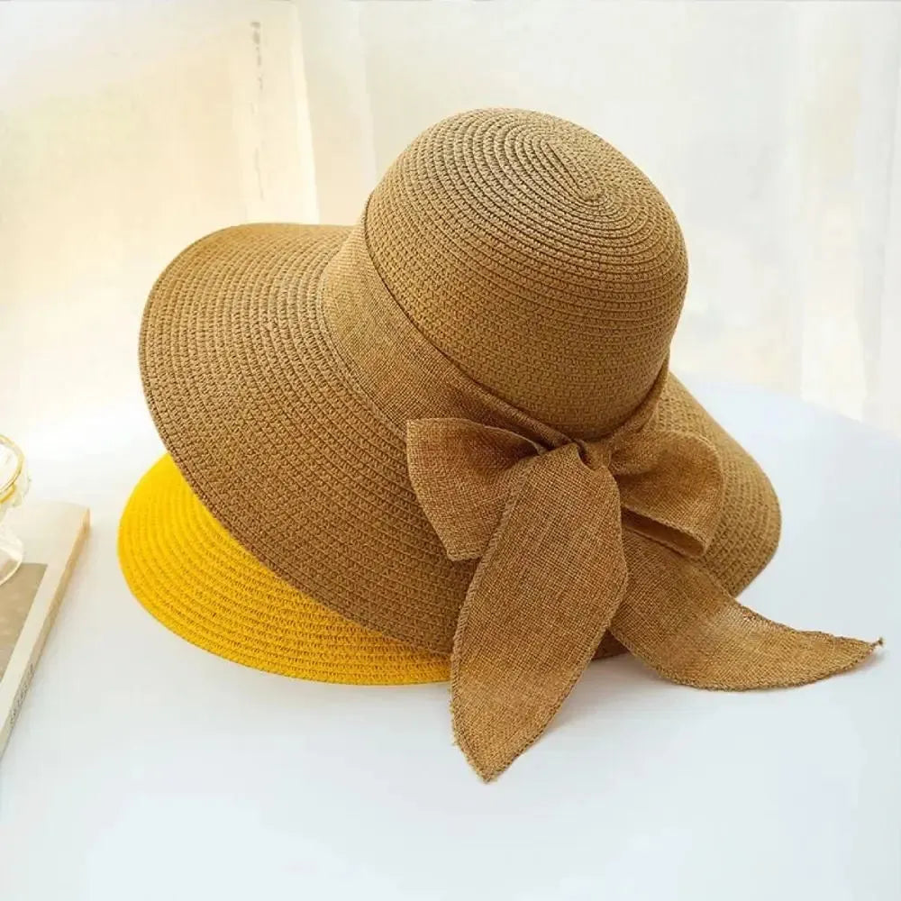 Women's Straw Sun Hat – Wide Brim, Removable Bow & Adjustable Fit