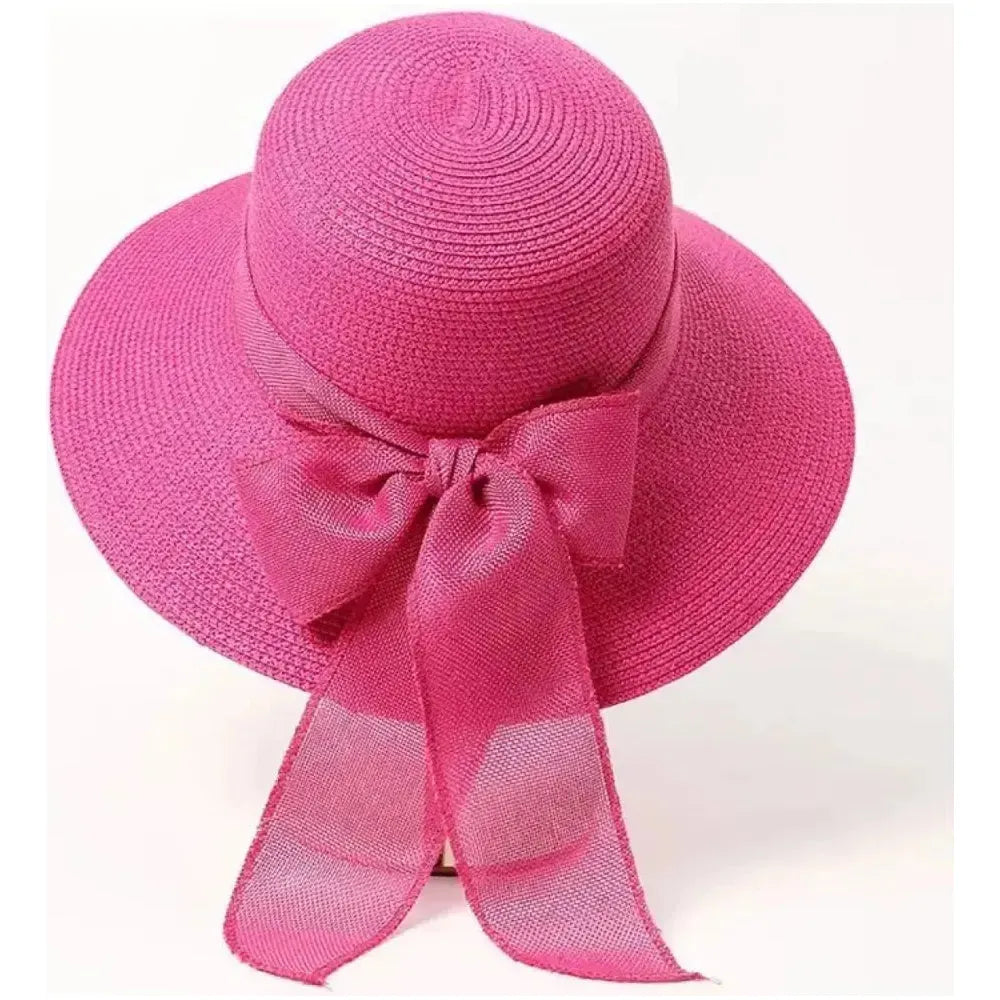 Women's Straw Sun Hat – Wide Brim, Removable Bow & Adjustable Fit