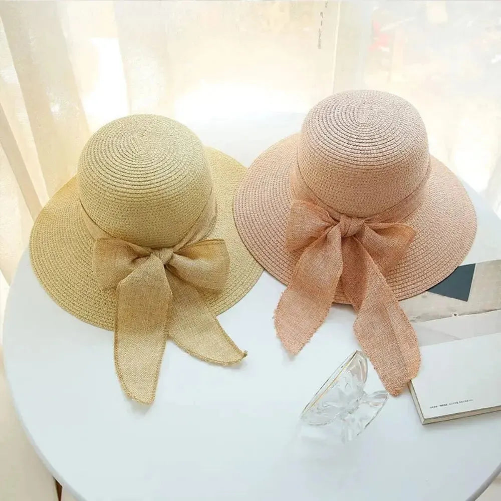 Women's Straw Sun Hat – Wide Brim, Removable Bow & Adjustable Fit