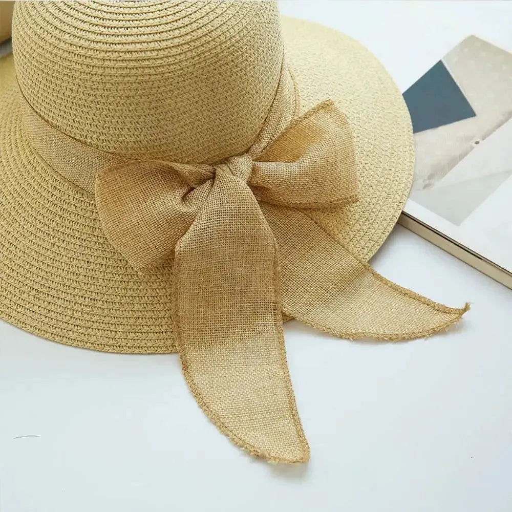 Women's Straw Sun Hat – Wide Brim, Removable Bow & Adjustable Fit