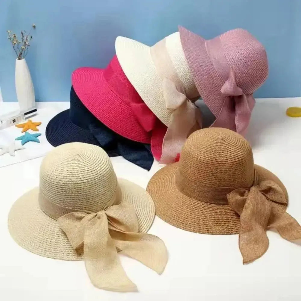 Women's Straw Sun Hat – Wide Brim, Removable Bow & Adjustable Fit