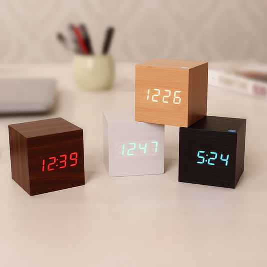 Digital Alarm Clock – Wooden, LED Display & Desktop