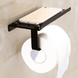 Toilet Paper Holder with Phone Shelf – Steel, 30×15×10 cm & Wall-Mounted