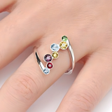 Mothers Day Birthstone Ring Silver Adjustable Multicolor Ring