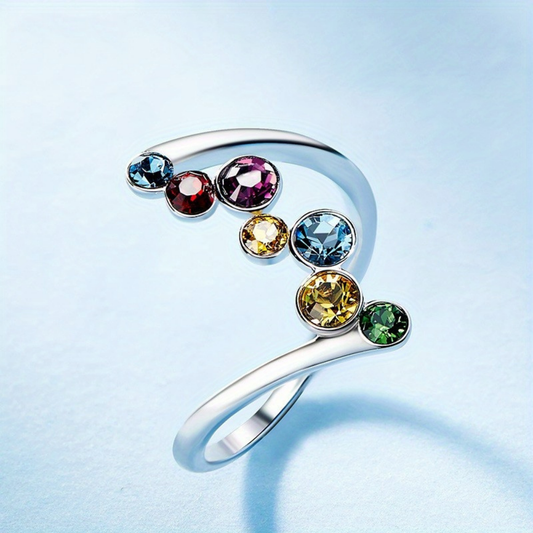 Birthstone Ring – Silver-Tone, Adjustable & Multicolor Stones