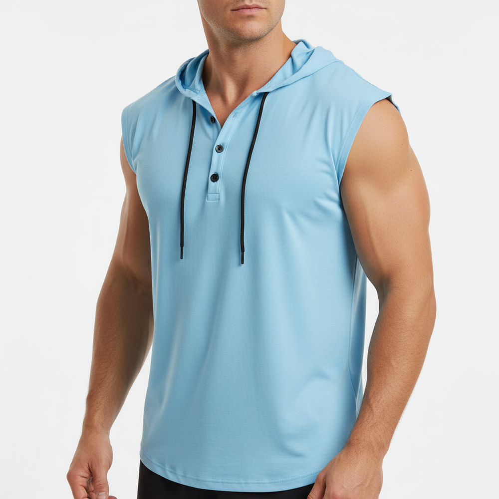 AeroVibe Sleeveless Henley Tank Top - Light Blue