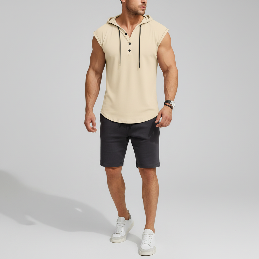 AeroVibe Sleeveless Henley Tank Top - Khaki
