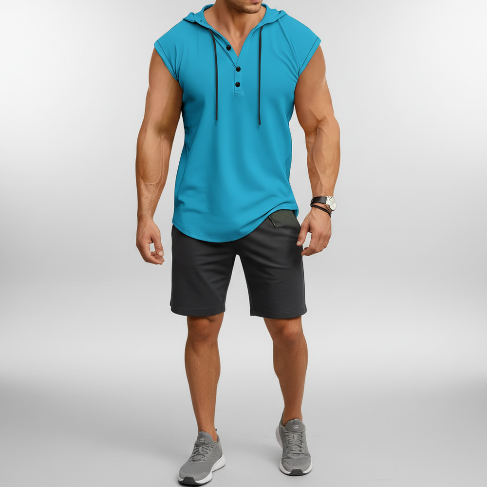 AeroVibe Sleeveless Henley Tank Top - Dark Cyan