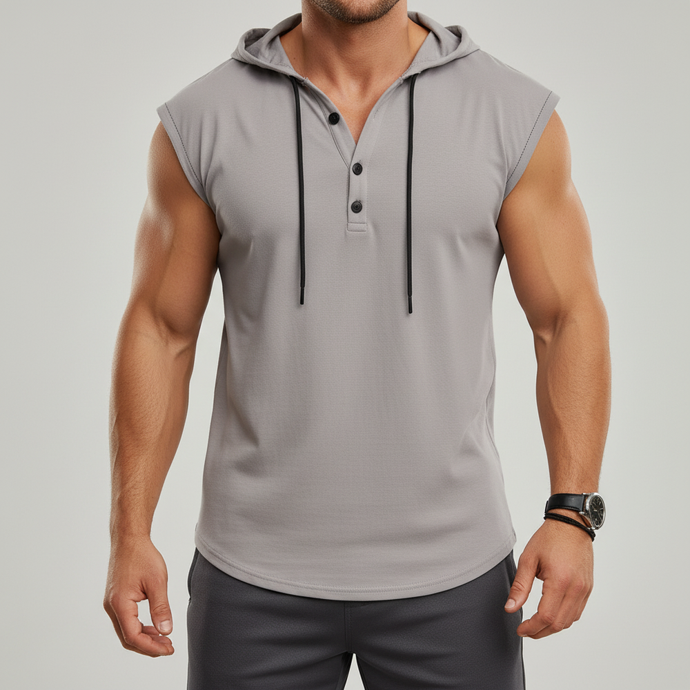 AeroVibe Sleeveless Henley Tank Top - Grey