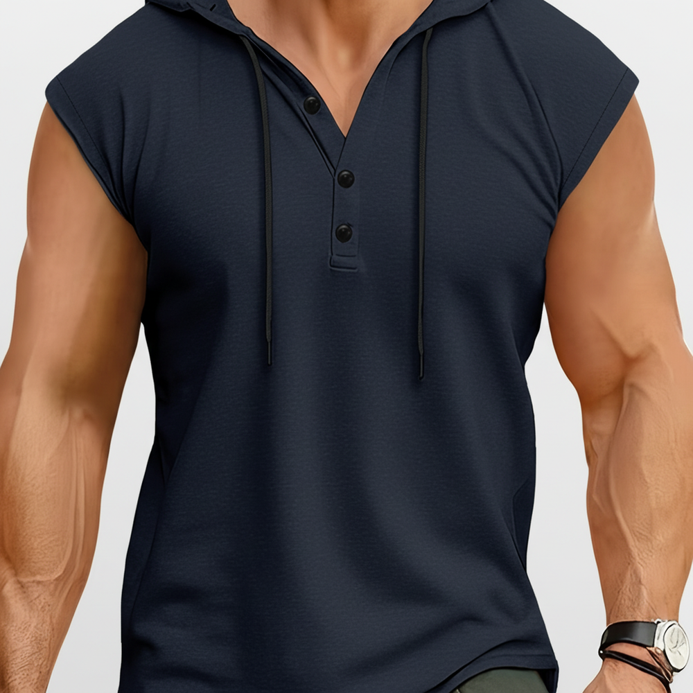 AeroVibe Sleeveless Henley Tank Top - Navy Blue