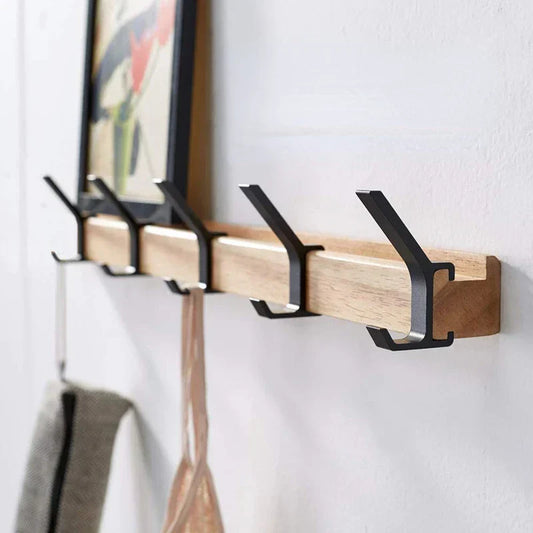 Wall-Mounted Coat Rack – Adjustable Hooks, Nordic Design & Wood Finish