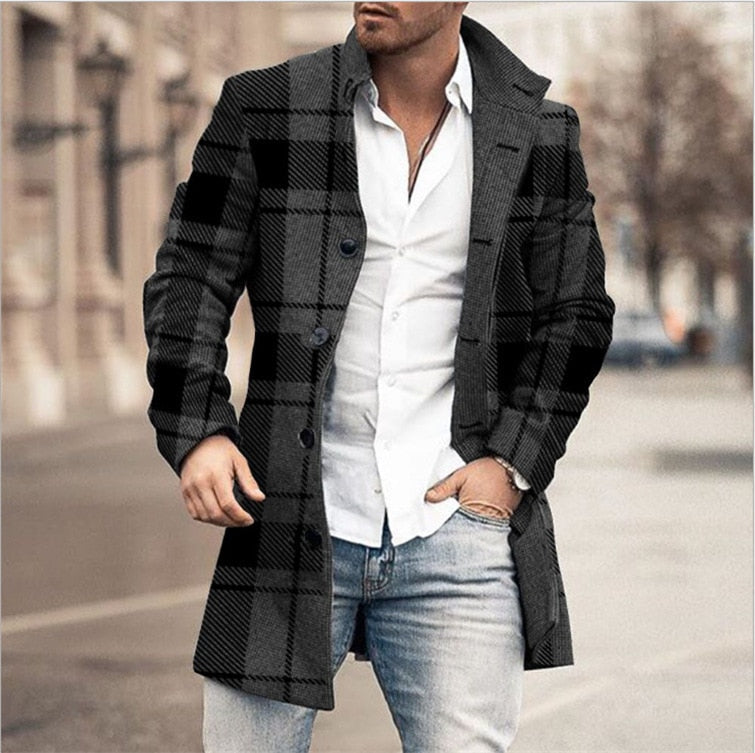 Men's wool coat with check pattern and clear silhouette – Elias