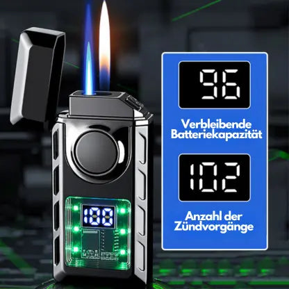 Dual-Flame Electric Lighter – USB-C Rechargeable, LED Display & Zinc Alloy