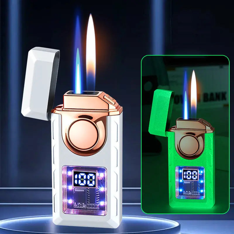Dual-Flame Electric Lighter – USB-C Rechargeable, LED Display & Zinc Alloy