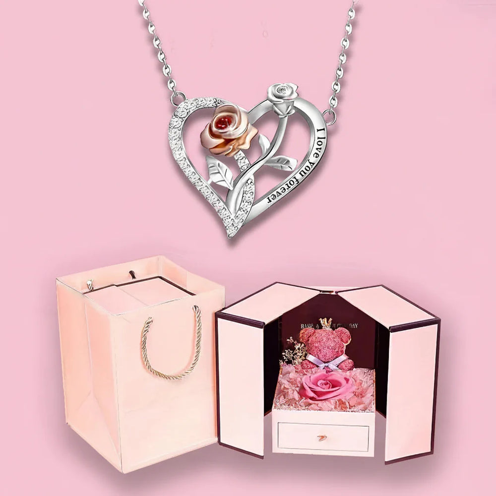 Necklace Heart Pendant Silver Rose Gift Jewelry Romantic Couples